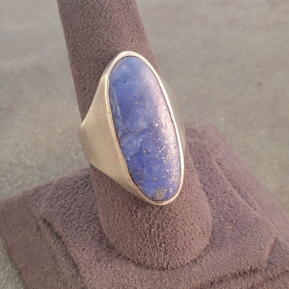 Sterling Contemporary Lapis Thailand Long Oval Statement Ring - Picture 3 of 12